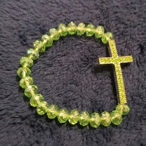Green Beaded Cross Bracelet